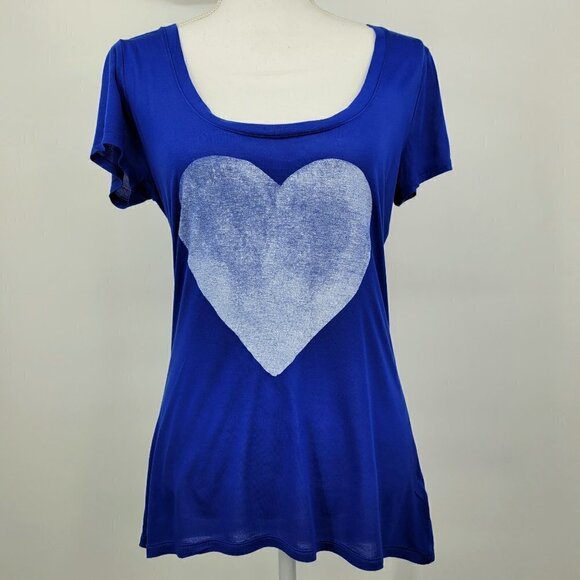 Express Blue Heart Graphic T-Shirt - Picture 1 of 5